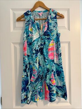 Lilly Pulitzer Teal, Navy & Pink Tropical Print Dress